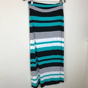Striped Turquoise/Black/White/Gray Maxi Skirt!